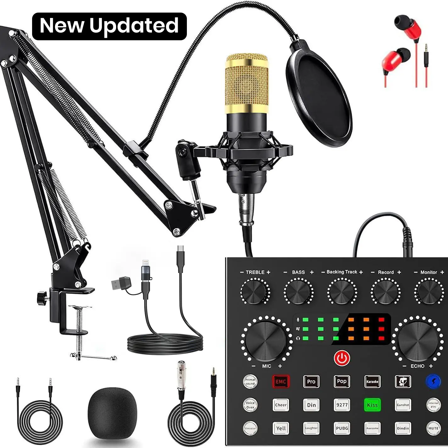 ZealSound V8S Podcast Equipment Bundle for phones/iphone/ipad/camera/Laptop/tablet/pc, BM-800 Condenser with Voice Changer, Recording Studio Package - Podcast Microphone Bundle for Streaming/Live Broadcast/YouTube Recording Live Broadcasting