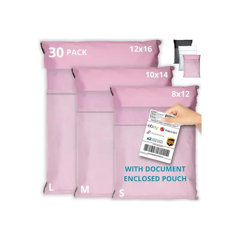 30-Pack Poly Mailers - Self-Seal Synthetic Plastic Shipping Bags with Label Pouch, Tear & Water-Resistant Non-Padded Packaging for Clothes (8x12, 10x14, 12x16 Sizes, Office & Postal Supplies)