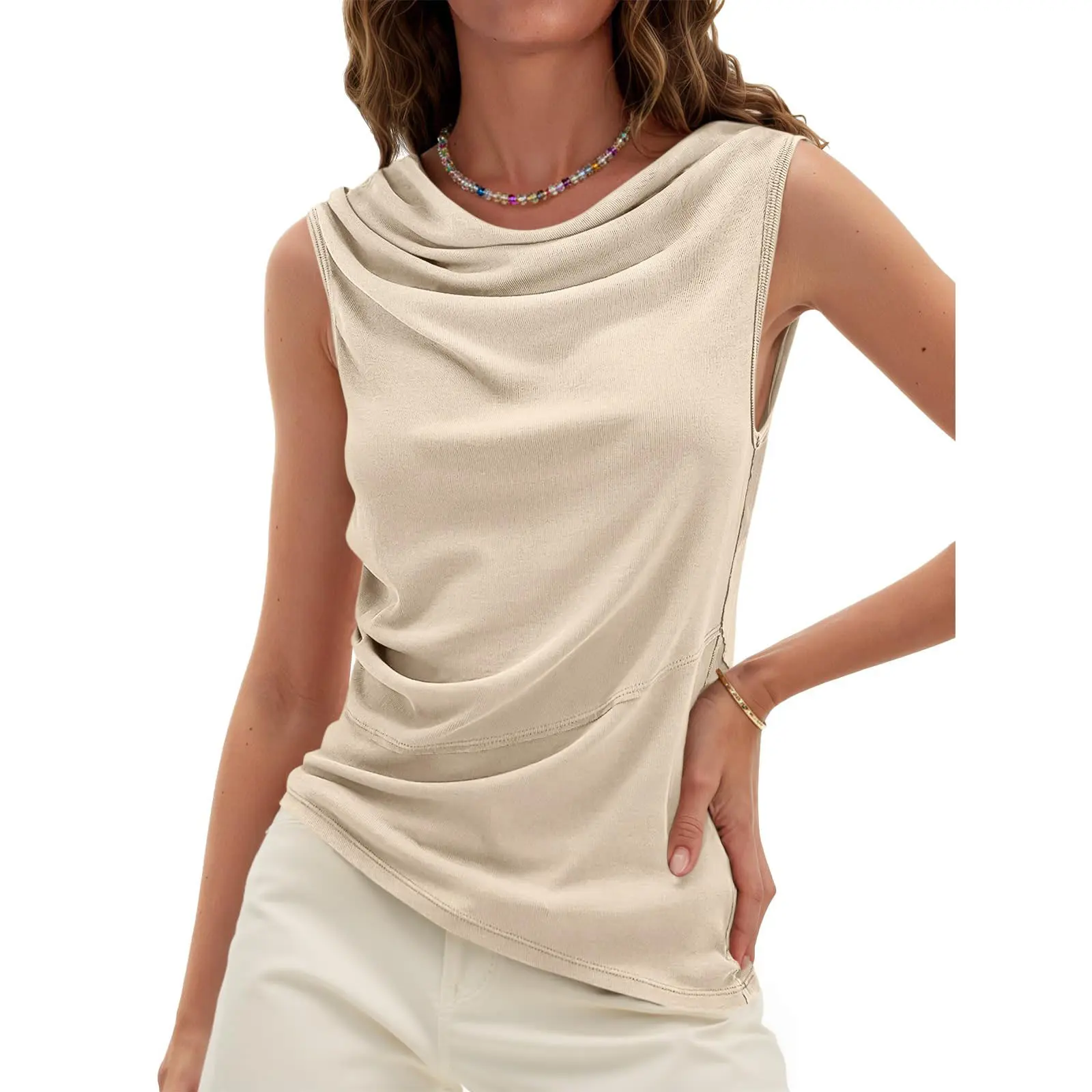 Cicy Bell Womens Cowl Neck Tank Tops 2026 Summer Off The Shoulder Asymmetrical Ruched Tops Going Out Sleeveless Shirts