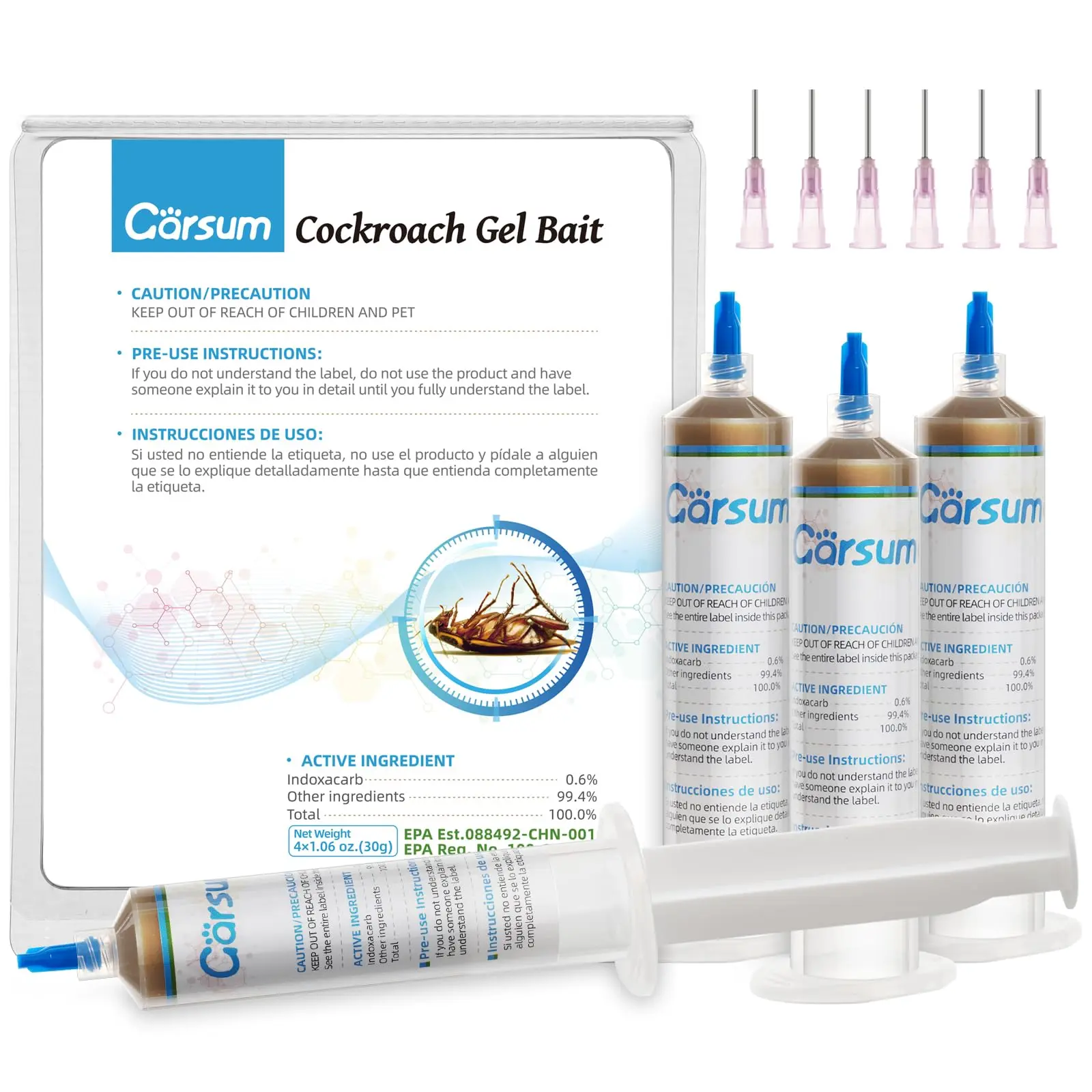 Garsum Cockroach Gel Bait 1 Box (4 Tubes x 30 Grams), Roach Killer Indoor Infestation Home and Outdoor Use