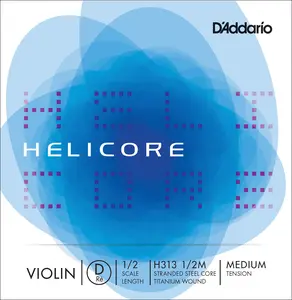 D'Addario Helicore Violin Single D String, 1/2 Scale, Medium Tension