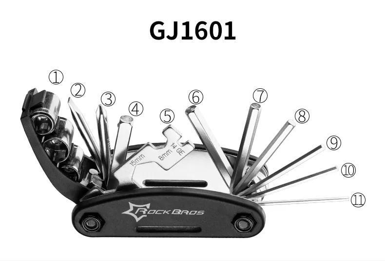ROCKBROS Bike Foldable Repair Kit 16-in-1 Multi-Function Portable Allen Wrench and Tire Lever