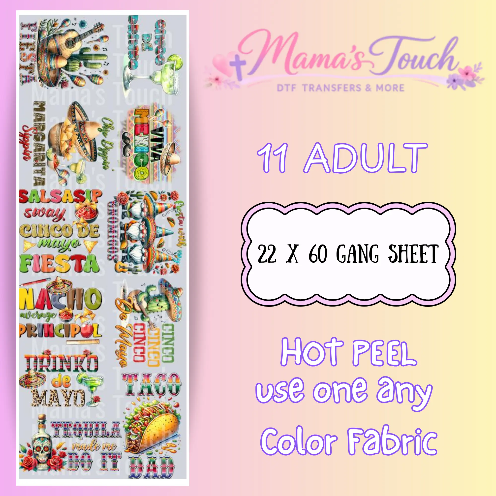 Cinco De Mayo - DTF Transfers 22 X 60 Gang Sheet - NOT a shirt OR a digital product!
