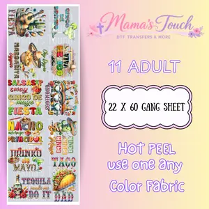 Cinco De Mayo - DTF Transfers 22 X 60 Gang Sheet - NOT a shirt OR a digital product!
