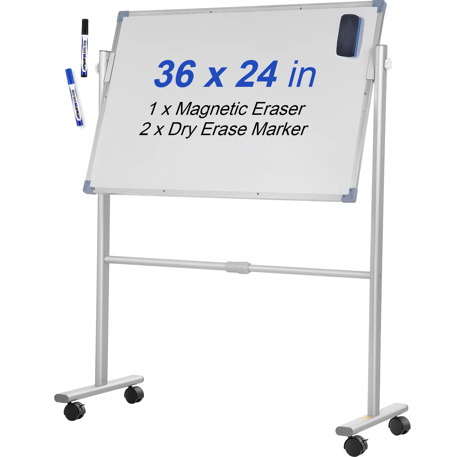【Summerfinds】VEVOR 36x24 Inch Mobile Magnetic Whiteboard on Wheels with Rolling Stand, Double-Sided 360-Degree Rotating Height-Adjustable Dry Erase Board, Aluminum Frame & Lock Brakes for Office, Classroom Supplies