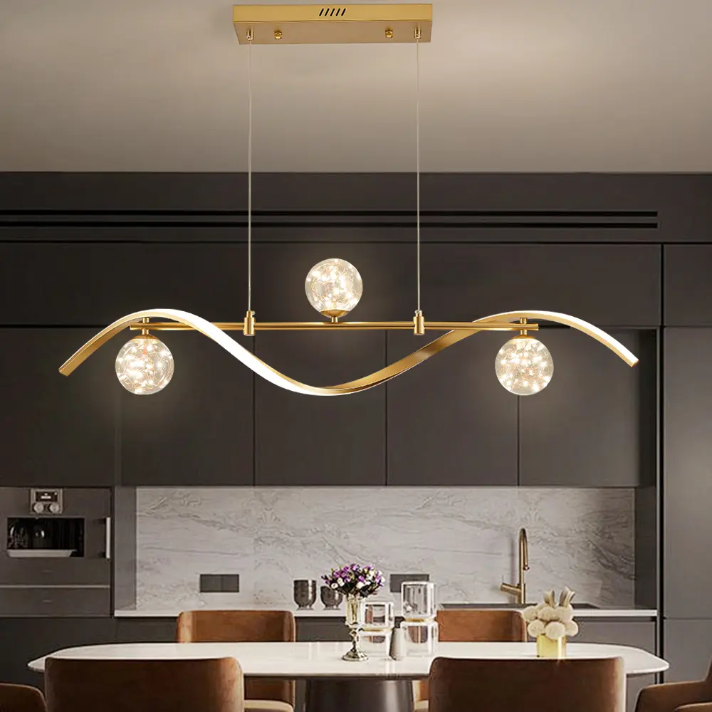 Homary 4-Light LED Linear Kitchen Island Lighting in Gold with Glass Globe Shade Dimmable, Modern Mood Lighting Decorative Lamps Led Pendant Lamp