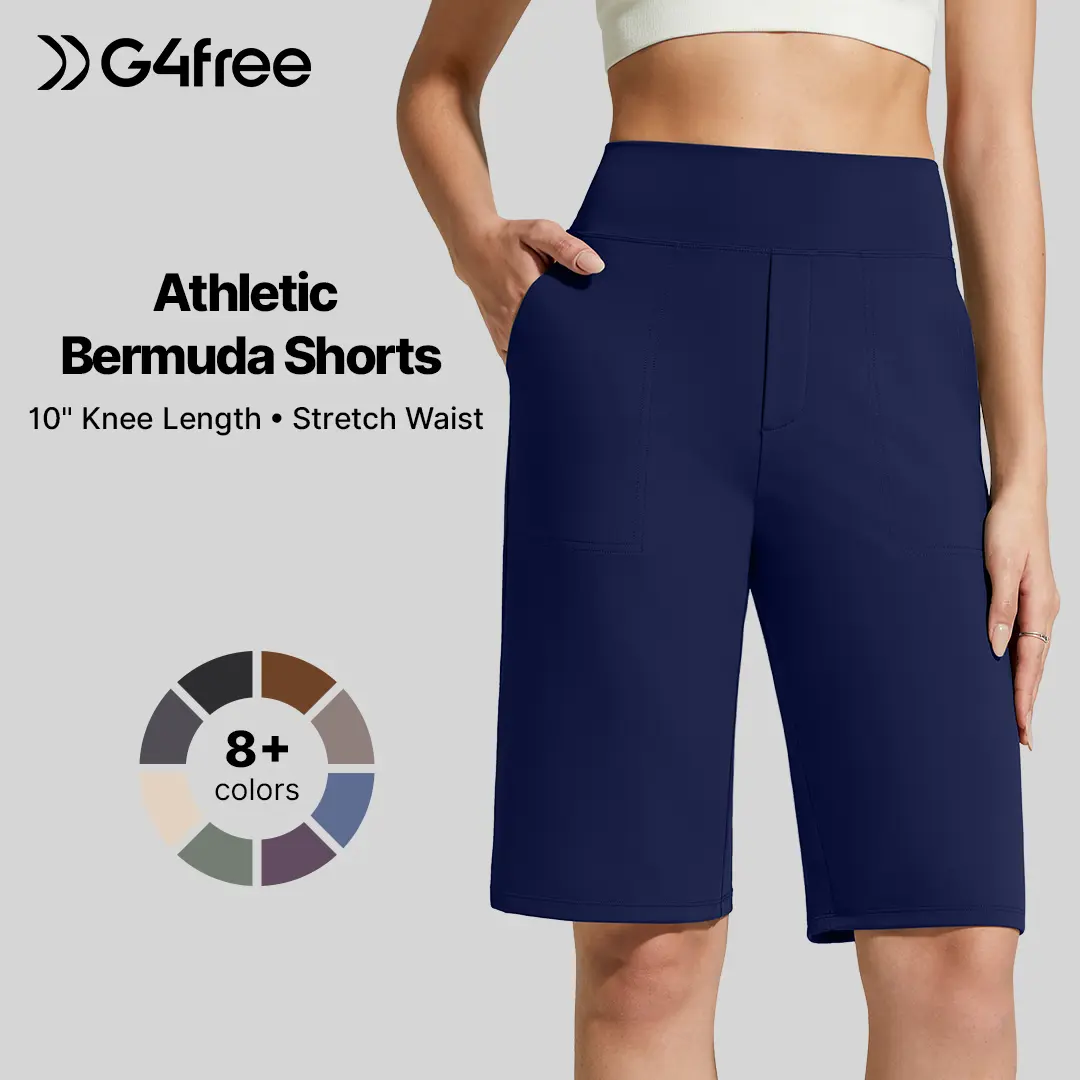 G4Free EverGoing Women's 10" Knee-Length Bermuda Shorts, Athletic Casual Long Shorts with Pockets G4Free EverGoing Women's 10" Knee-Length Bermuda Shorts, Athletic Casual Long Shorts with Pockets