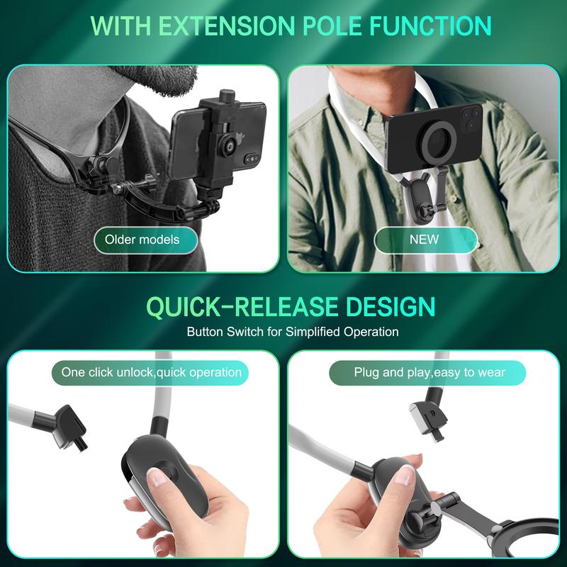 Magnetic Neck Mount for Phones - Hands-Free POV/Vlog Holder, Chest Strap for iPhone 17 16 15 14 , Android, and Smartphone Accessories