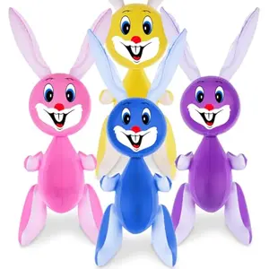 36" Inflatable Easter Bunny, Set of 4. Blow Up Easter Bunny for Indoor and Outdoor Party Decorations, Bunny Themed Birthday Party Favors, 4 Assorted Colors