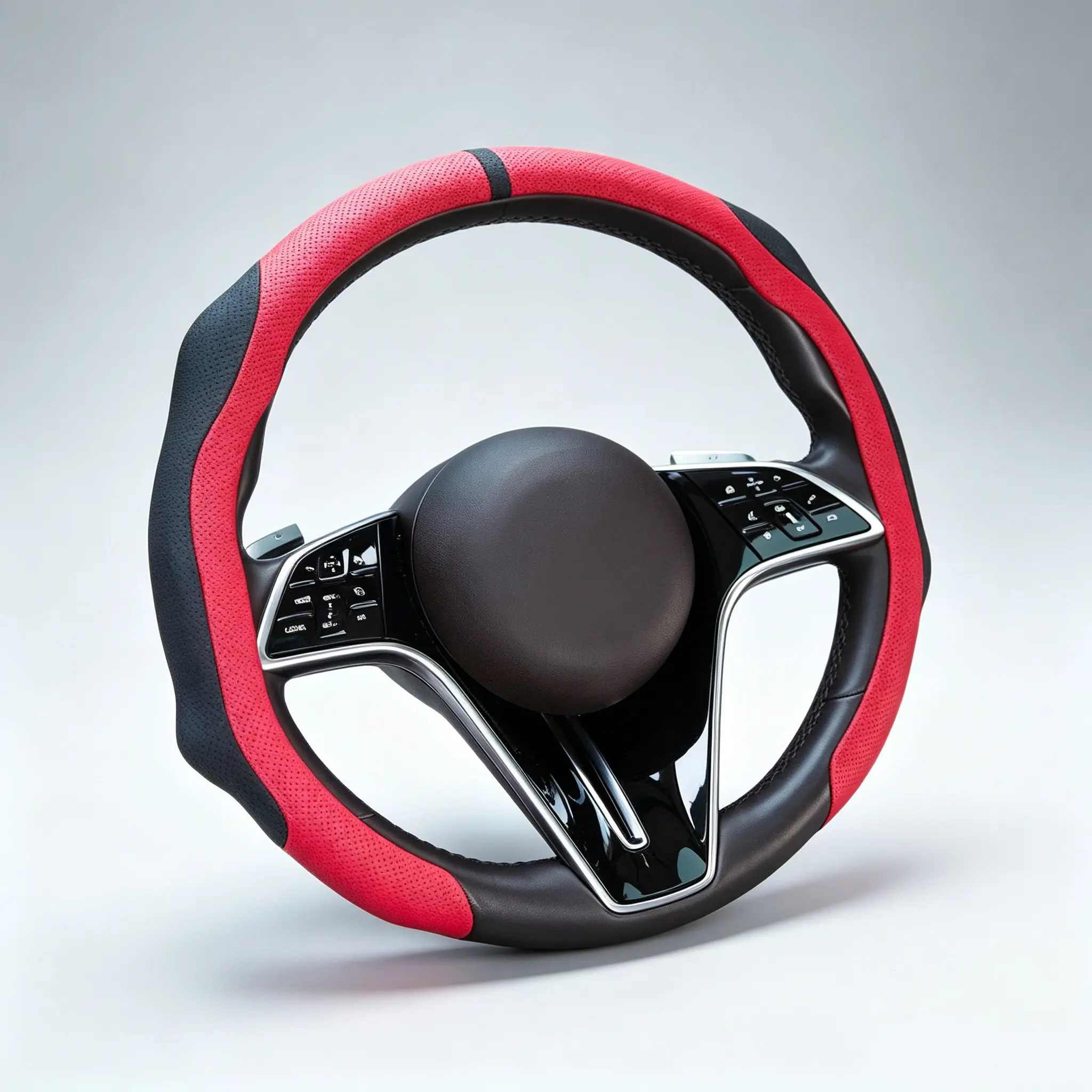 2026 Latest 2-Tone Napa Leather Steering Wheel Cover - Black with Red Stitching, Automotive Quick-Turn, Non-Slip, Breathable, Ultra-Thin, Universal Fit for All Cars Year-Round Car Interior Accessory Auto Part