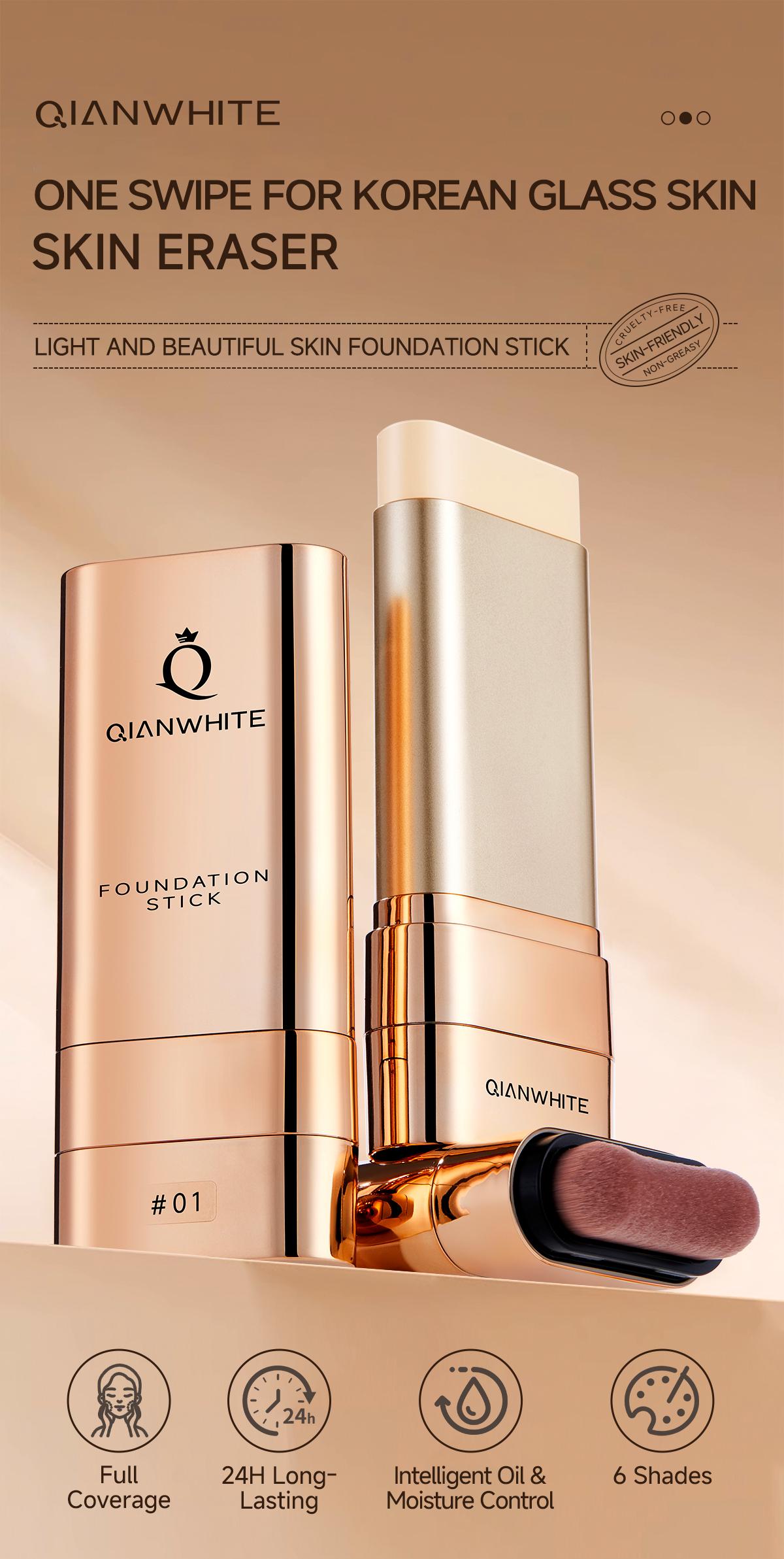 QIANWHITE Luminous Dual-Ended Concealer Foundation Stick with Built-in Brushes Complimentary Puff 24H Long-Lasting Waterproof Sweatproof One-Swipe Even Flawless Base Clear Radiant Skin Foundation Stick QIANWHITE Luminous Dual-Ended Concealer Foundation Stick with Built-in Brushes Complimentary Puff 24H Long-Lasting Waterproof Sweatproof One-Swipe Even Flawless Base Clear Radiant Skin Foundation Stick