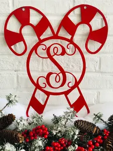 Monogram Candy Cane Metal Door Hanger | Christmas Personalized Decor
