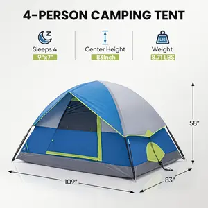 2/4 Person Waterproof Camping Tent with Rainfly, Easy Setup Dome Tent with Mesh Windows & Skylights, Lightweight Portable Tent for Outdoor Camping, Festivals & Backyard