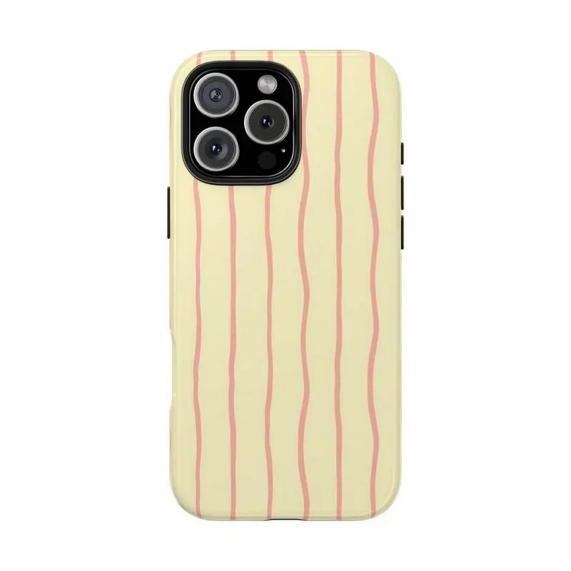 Pastel Yellow Striped Cute Tough Phone Case for iPhone 11, 12, 13, 14, 15, 16, 17 Pro Max Plus – Anti-Drop, Waterproof, Shockproof, Scratch-Resistant Full Protection with Glossy Finish