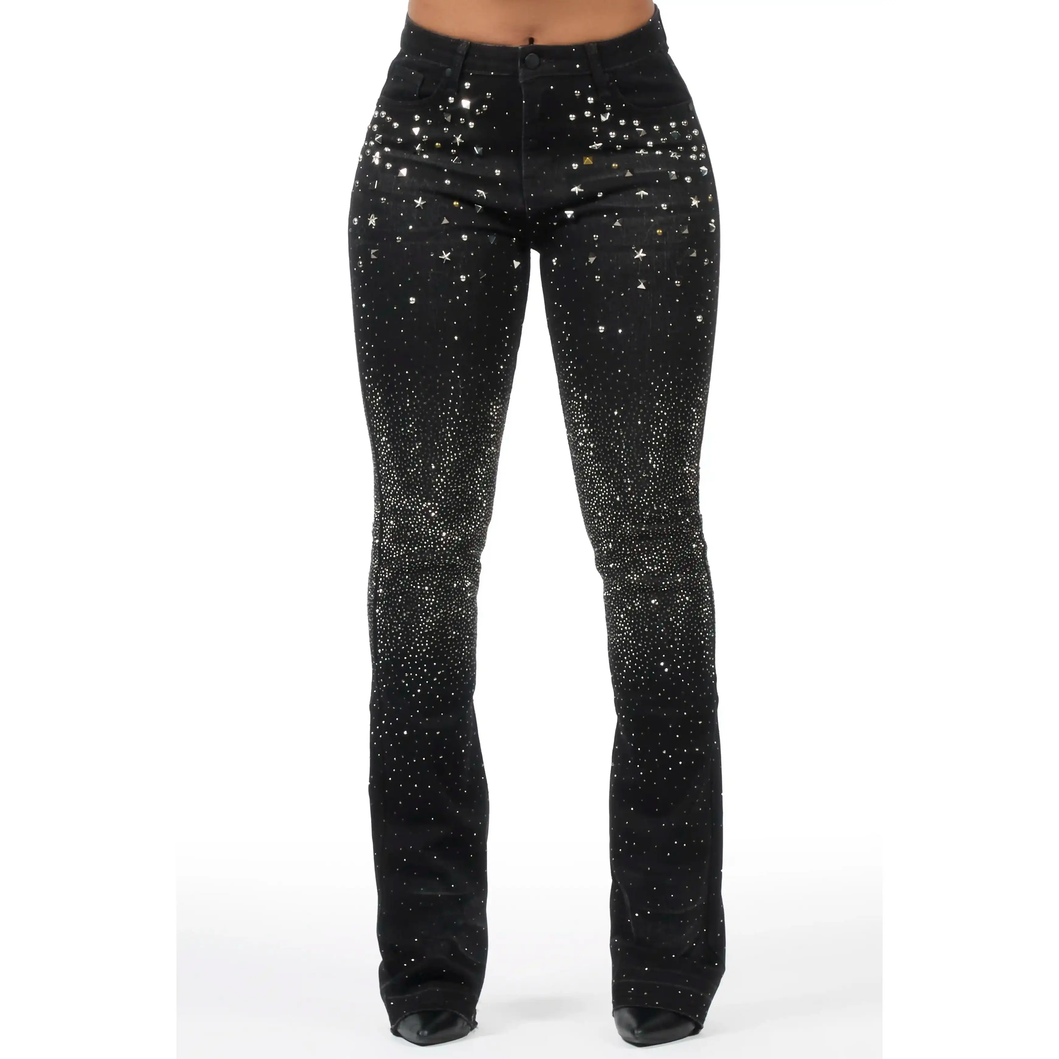 Starr Grey Wash Rhinestone Stacked Flare Jean
