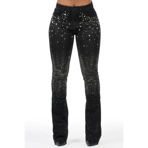 Starr Grey Wash Rhinestone Stacked Flare Jean
