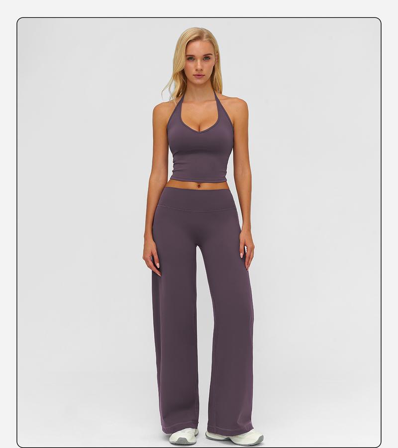 MFVIM Sporty Two-Piece Set Women’s Plain Crop Cami Top & Flare Leg Pants Sports Set, Sporty Casual Comfy Breathable Two-Piece Outfits for Yoga, Gym, Workout, Running, Gym Workout Clothes