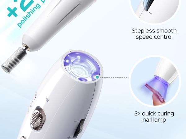 COSLUS C41 2-in-1 Cordless Nail Drill & Electric File: Portable Set with Nail Light & UV Lamp, Professional Manicure/Pedicure Tool for Acrylic, Gel, Dip Powder, Crystal Glue, White Tips - Includes Drill Bits & Sanding Belts, Lightweight Compact