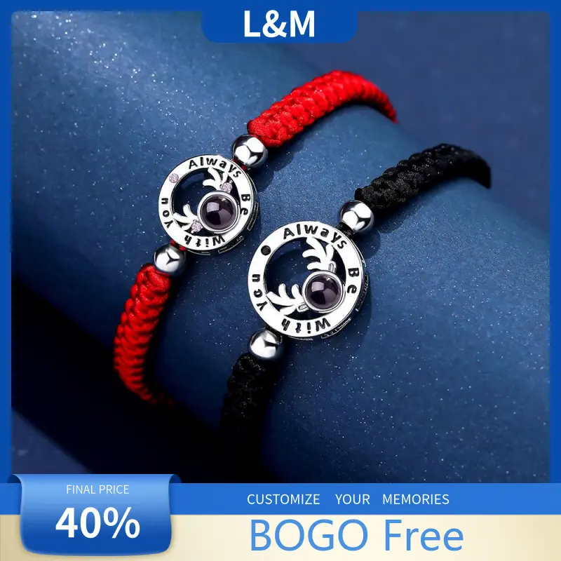 L&M Personalized Couple Projection Bracelets, Custom Photo Projection Bracelet Set, 2PCS Matching Couple Bracelets Buy 1 Get 1, Hidden Picture Inside Bracelet for Him and Her, Anniversary Gift for Boyfriend Girlfriend Wife Husban