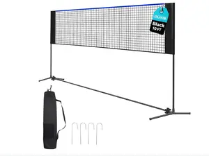 Portable Badminton Net Set, Adjustable Backyard Game Net with Carry Bag for Indoor Outdoor Play, 10FT 14FT 17FT, Red/Blue Options