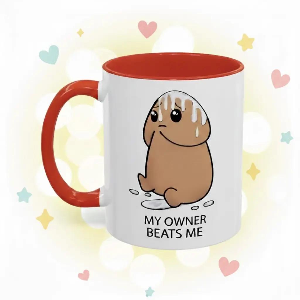 Glossy Animal-Themed Ceramic Coffee Mug - "My Owner Beats Me" Funny Raunchy Emotional Meme Drink Cup, 11oz/15oz Sarcastic Office Desk Funny Gifts, Stocking Stuffers for Friends