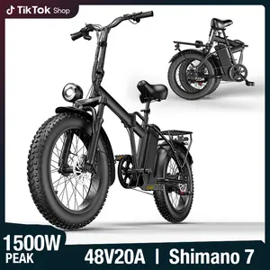 Hardcore Off-Road Electric Bicycle 1500W Peak Power 35km/h 48V 15Ah Battery 45-65km Range 2-Person Seat LED Lighting 20-Inch Tires Full Suspension Bike Brakes Mountain Ebike