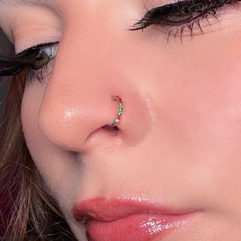 Oufer Christmas 20G/18G AAAAA+ Grade CZ Hinged Segment Nostril Nose Ear Cartilage Piercing Hoop Ring 316L Stainless Steel 5mm-12mm Vintage Body Jewelry with 11 Clear CZ Stones for Nose Conch Helix Lobe Tragus Piercings