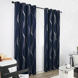 Blackout Curtains 2 panels, Deconovo Room Darkening Sliver Foil Print Wave Stripe Thermal Insulated Window Curtains for Living Room curtain