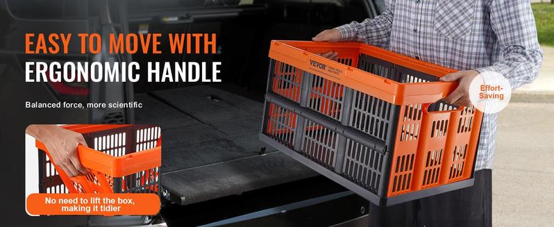 VEVOR Plastic Collapsible Storage Basket, 45L 3 Packs, Folding Stackable Storage Containers/Bins with Handles, Large Heavy Duty Containers for Clothes, Toys, Books, Snack, Shoes and Grocery Box