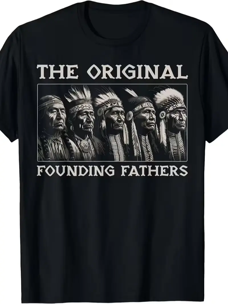 Original Father Retro Native American Indian T-Shirt- Black Retro Pattern T-Shirt, Printed with Tribal Head Design, Unisex Street Style, Comfortable Crew Neck Short Sleeve Shirt, Suitable for Men and Women, Four Seasons Casual Wear, Street Fashion