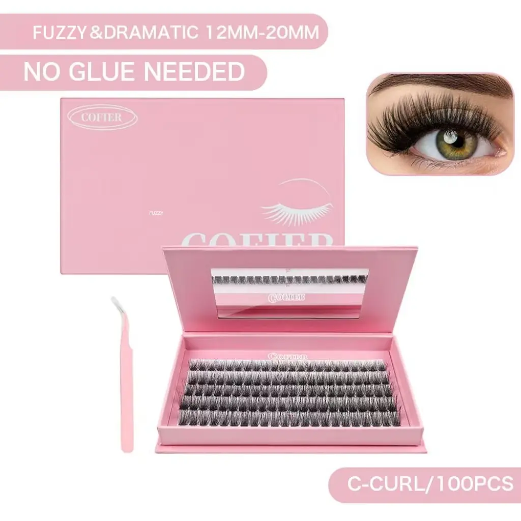 [Dramatic] Cofier Fuzzy Volume Lash Kit Jelly - No Glue Needed, Self-Grafting, Beginner-Friendly & Dramatic Look Eyelashes Makeup Cosmetic FDA Qualified Reusable for Beginners Friendly Makeup