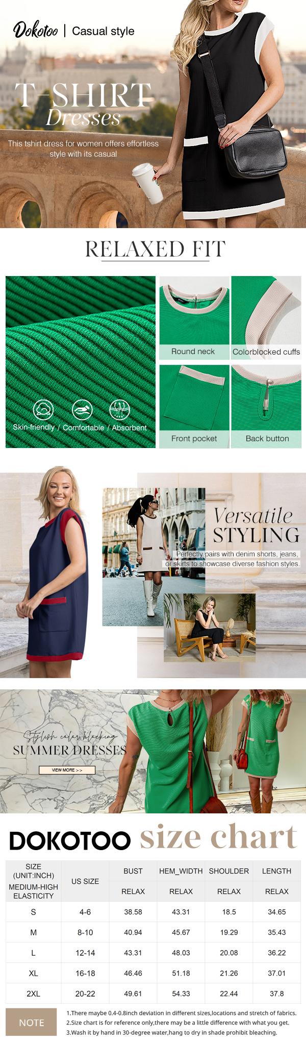 Dokotoo Women's Casual Summer Dresses Fashion Cap Sleeve Color Block Crewneck Shift Tshirt Mini Dress