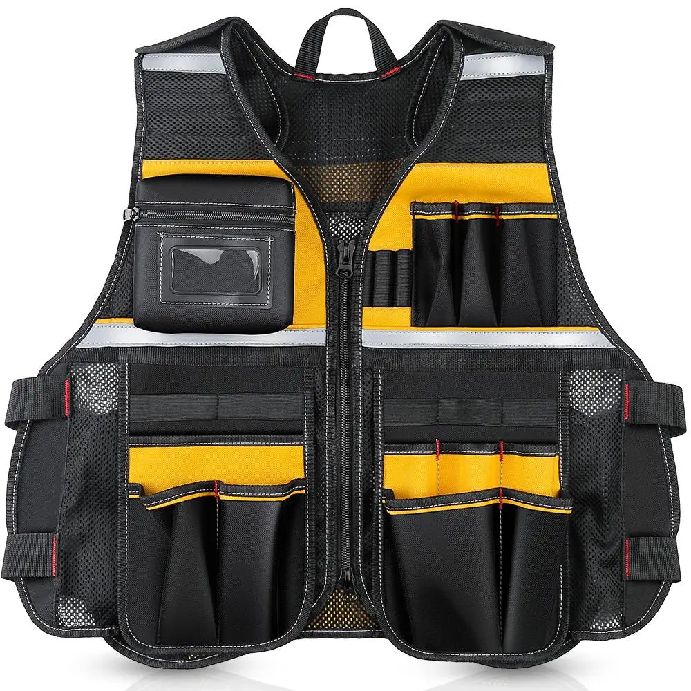 WINHUNT Multi-functional Tool Vest, Multi-pocket Tool Vest for Men, Tool Storage Vest for Home and Office, High Visibility Vest, Work Safety Vest, Safety Gear