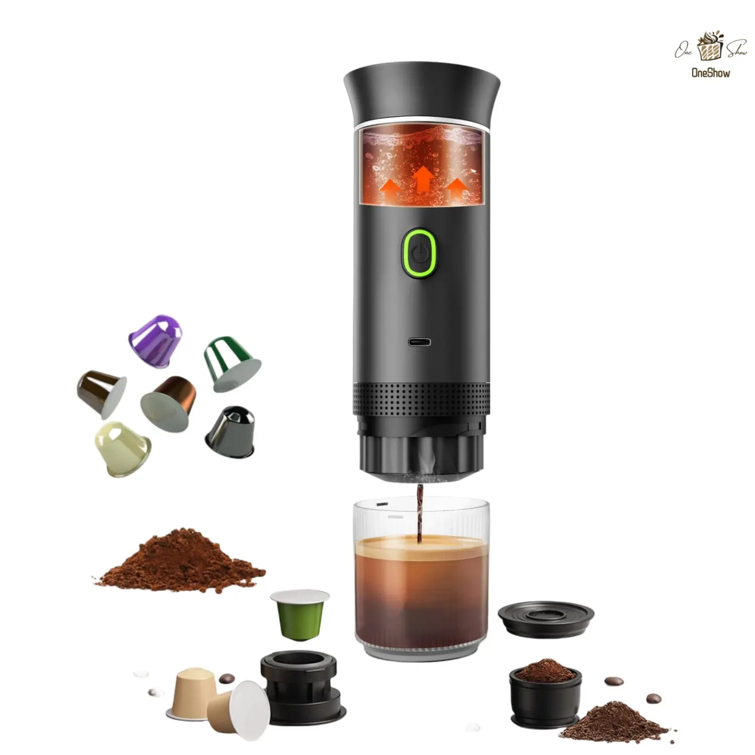 Cordless Electric Espresso Machine Travel Coffee Maker Car Office Self-Heating USB-C Rechargeable 60ml Capacity 20-Bar Pressure Rich Crema Ideal for RV Hiking Multifunction Portable Ground Coffee Capsule Thanksgiving Christmas backtoschool, Coffee Accesso