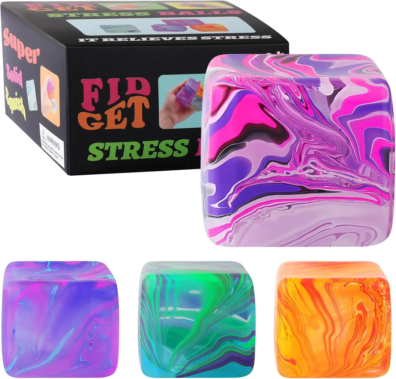 Super Zoid Mini Stress Balls 4-Pack, Soft Gel Thermoplastic Squishy Slow Rebound Ice Cube Dough Toys, 2 Sizes for Kids Anxiety Relief, Autism Sensory Tools & Classroom Prizes, Mini Stress Ball, Squishy Stress Relief Toys