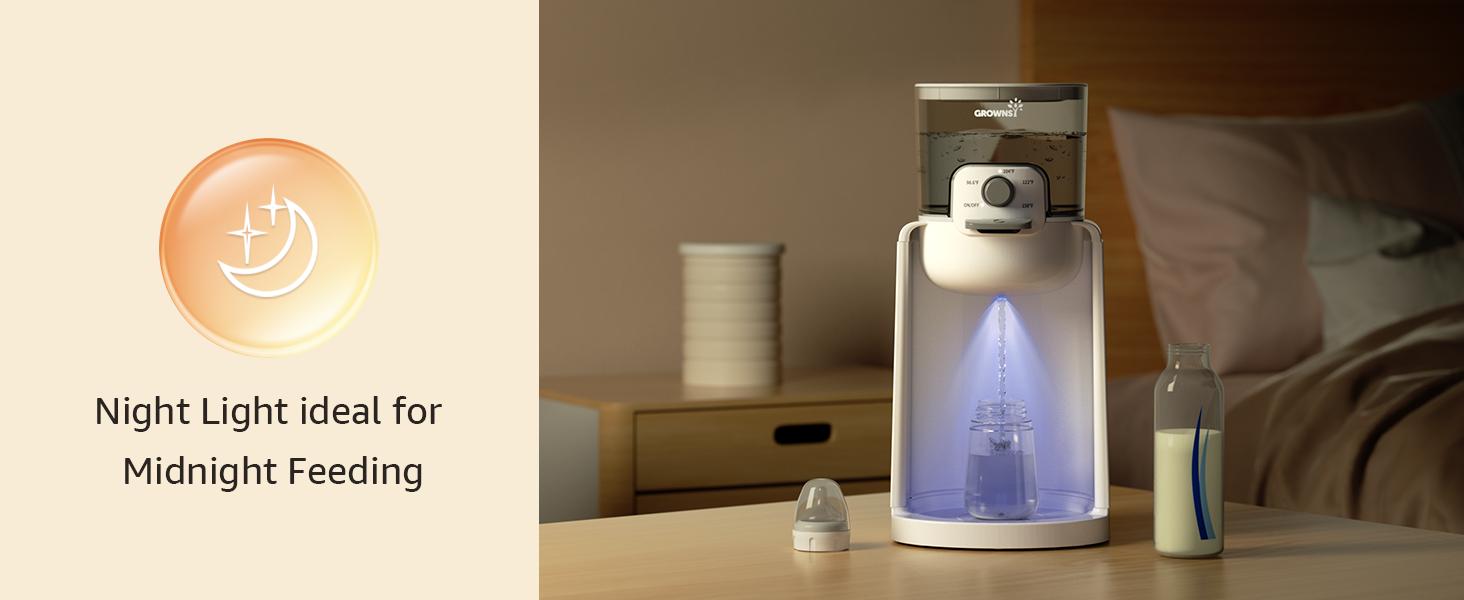 GROWNSY Instant Baby Bottle Warmer, Precise 4 Temperatures Control | Night Light, Midnight Feeding | Warm Water Dispenser for Formula in Seconds | 72H Smart Thermostat, Easy Keep Warm, Mom's Best Choice