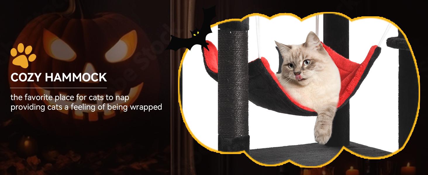 Yitahome Gothic/Christmas Cat Tree with Coffin Bed, Cat Tower for Cats with Top Perch, Spacious Cat Condos, Comfy Hammock, Scratching Post and Ladder