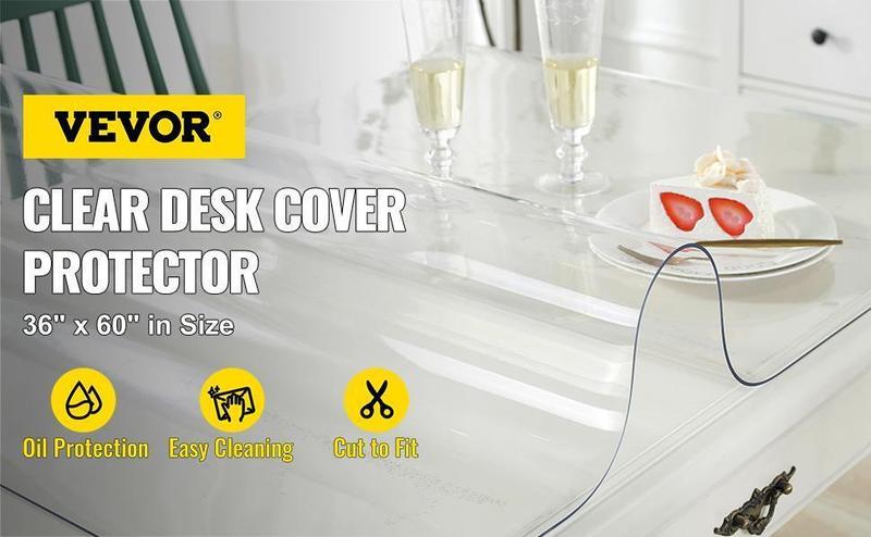 VEVOR Plastic Table Cover, 2 mm Thick Clear Table Protector, Rectangle Clear Desk Mat, Waterproof & Easy Cleaning for Office Dresser Night Stand VEVOR Plastic Table Cover, 2 mm Thick Clear Table Protector, Rectangle Clear Desk Mat, Waterproof & Easy Cleaning for Office Dresser Night Stand