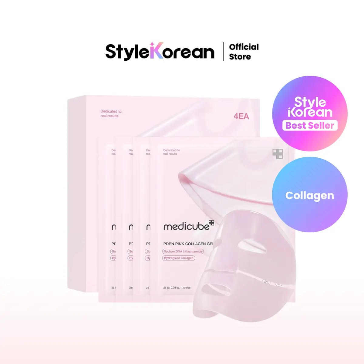 [Official Medicube Partner] PDRN Pink Collagen Gel Mask 4ea, Overnight Face Mask for Glass Glow Skin, Salmon DNA PDRN, Elasticity, Hydrating, Firming and Moisturizing