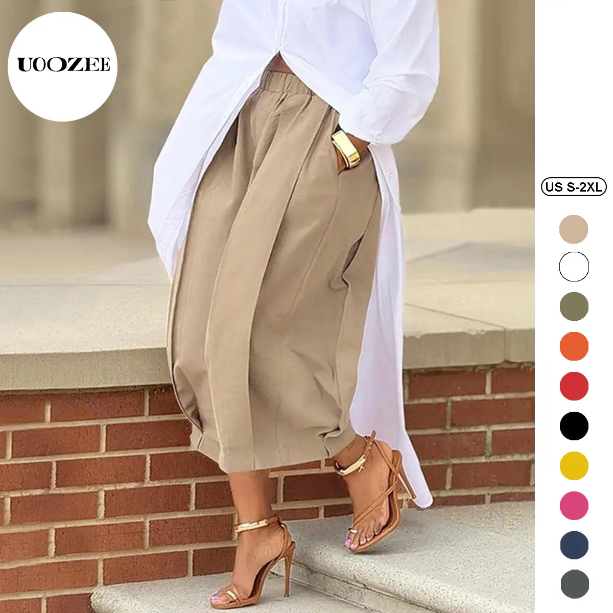 UOOZEE Women's 100% Cotton Basic Baggy Pants - Elastic Waisted, Lantern Bottom, Cropped/Long with Pockets, Khaki/Multicolor, All-Season Soft Breathable Lady Casual Streetwear Pants, Fashion Apparel Women's Clothes, Capri Pants