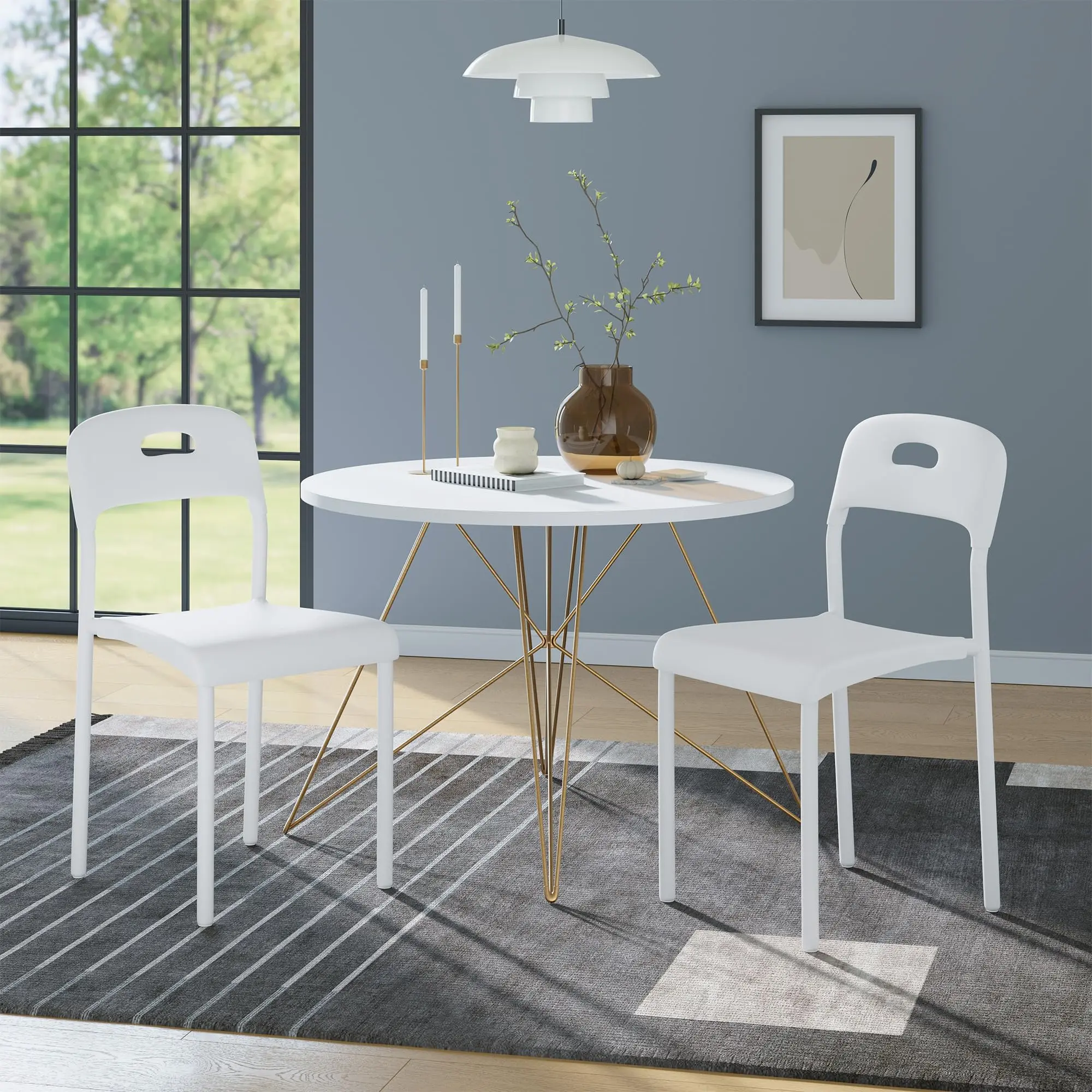 Garvee Set of 2 Stackable Dining Chairs with Metal Legs – Plastic Waiting Room Chairs for Conference Room Office Dining Table, Easy Assembly, Stain-Resistant, Indoor & Outdoor Use, White