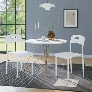 Garvee Set of 2 Stackable Dining Chairs with Metal Legs – Plastic Waiting Room Chairs for Conference Room Office Dining Table, Easy Assembly, Stain-Resistant, Indoor & Outdoor Use, White