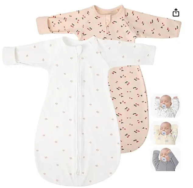 Baby Cotton Sleep Sack, Wearable Blanket, Ultra Soft Cotton Viscose Baby Sleepwear, 2-Way Zipper Long Sleeve Baby Pajamas, Breathable Stretch Sleep Bag for Newborns, Infants & Toddlers