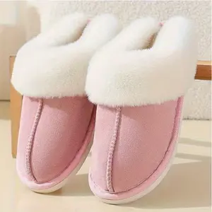 Warm Women's Plush Fleece-Lined Slip-On Moccasin with Fluffy Detail - Non-Slip Winter Home Slippers on Flat Platform Sole. So Cozy! Springfresh