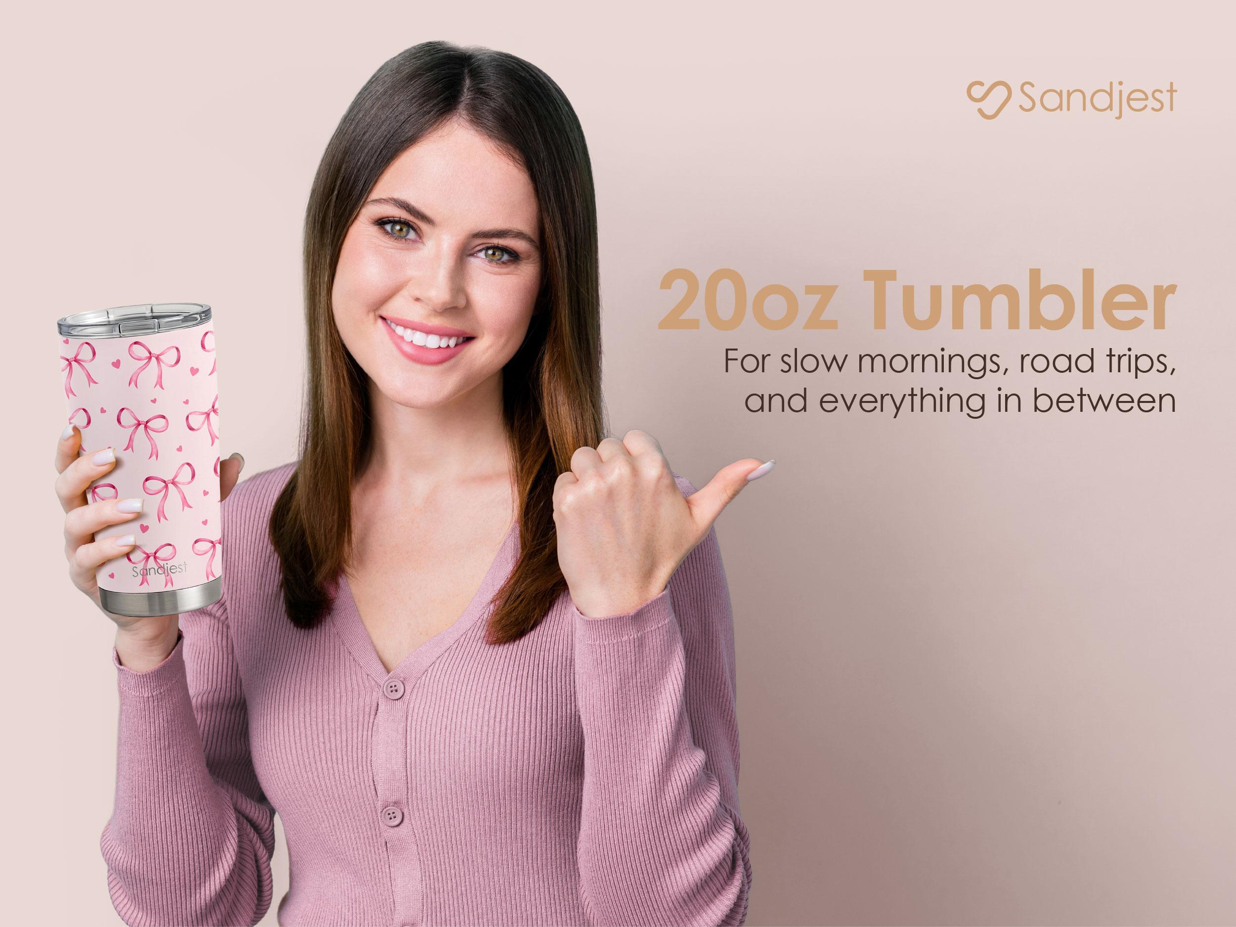 SANDJEST 20oz Stainless Steel Coffee Tumbler with Lid, Insulated Vacuum Flask Travel Mug, Aesthetic Gift for Friends Women Girls Teens Mother's Day