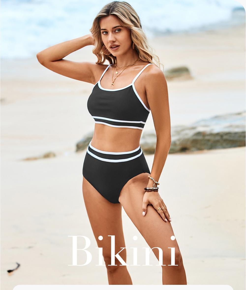 Aleumdr Women's Ribbed Bikini Sets Color Block Swimsuit High Waisted Bathing Suit Swimming Clothing Beach Water Sports Swimwear SpringStatements