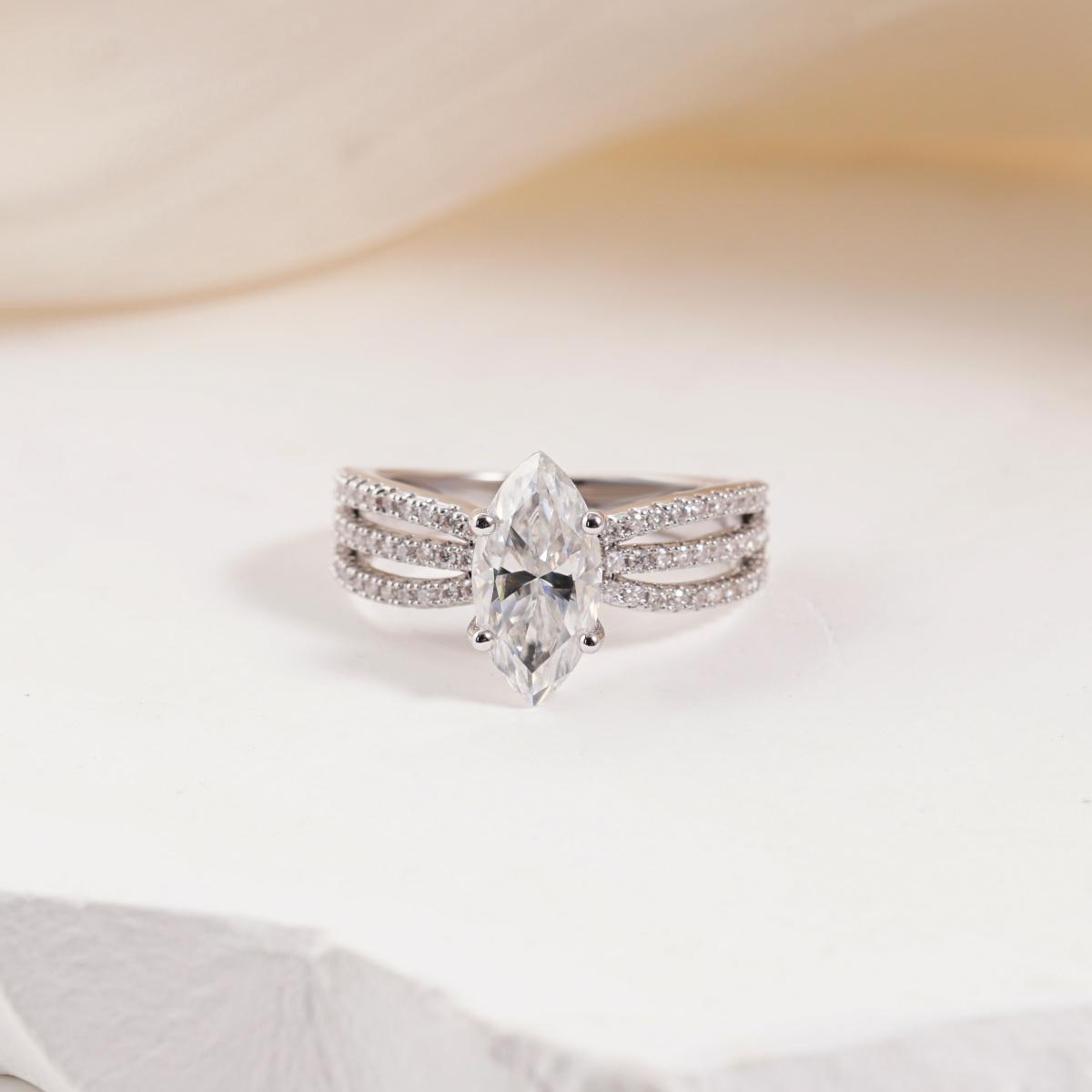 2.4ct Odyssey of Love Ring Triple Band Engagement Ring Wedding Set Marquise Cut VVS Synthetic Moissanite Ring Jewelry S925 Sterling Silver Band Perfect Birthday Engagement Wedding Anniversary Christmas Valentine's Day Gift