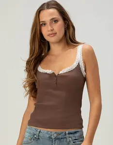 RSQ Womens Lace Trim Henley Top