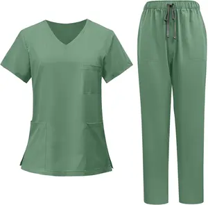 Top and Pants Scrub Sets for Woman 2026 Essential Womens Scrubs Set Stretch V-Neck Tops & Cargo Pant Quick Drying Nurse Uniform
