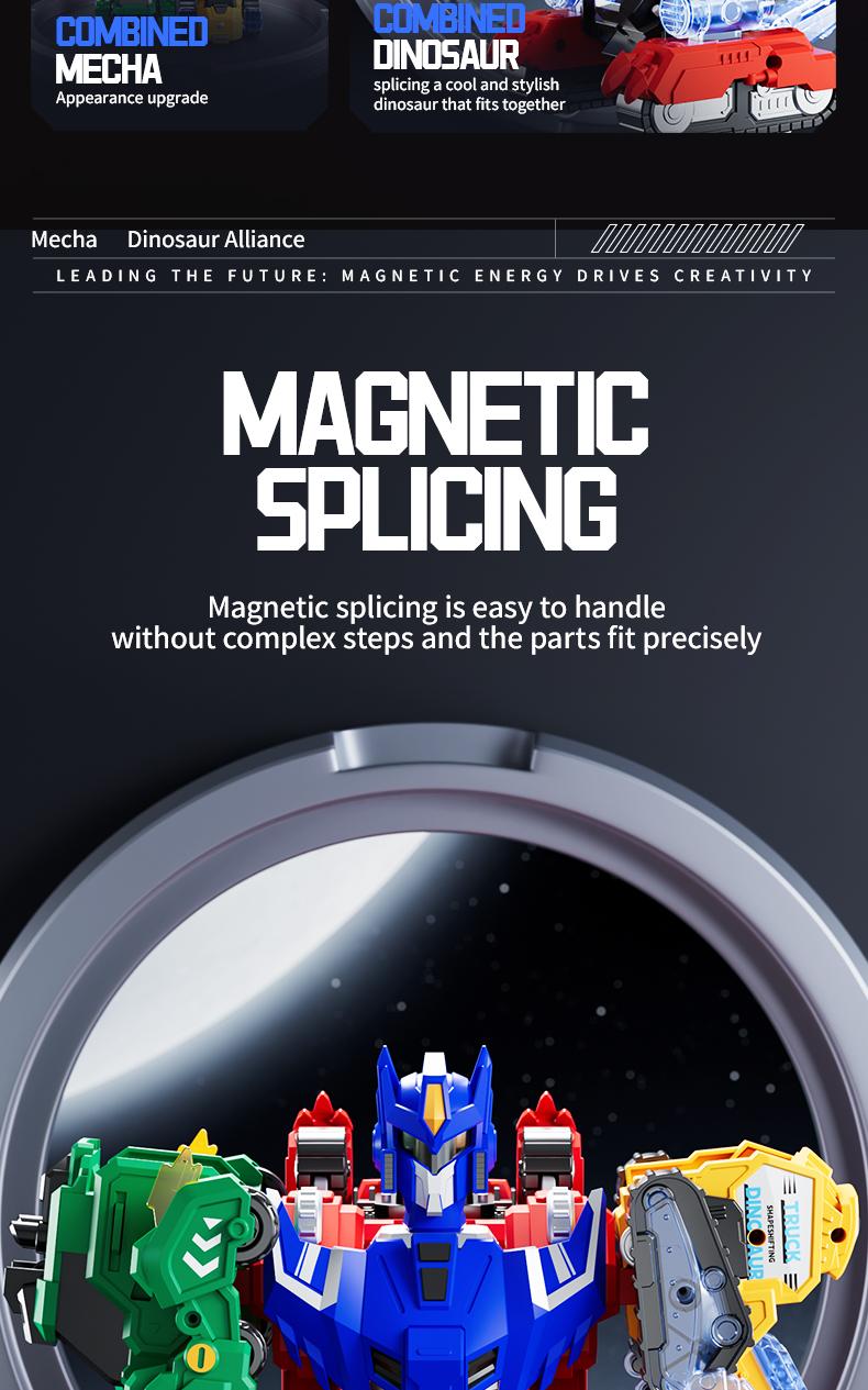 【The best Valentines gift】Exchange Gift Cool STEM Toy Perfect Gift for Toddlers 6-in-1 Magnetic Dinosaur Transformer Car | Auto Collision to Dragon & Unicorn! Build-Your-Own Design for Fun